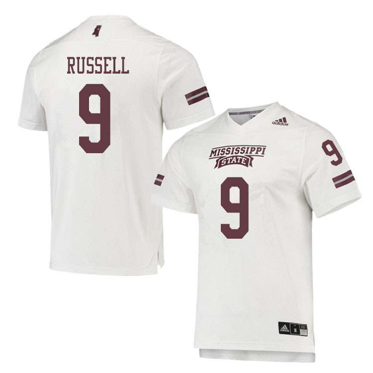 Men #9 De'Monte Russell Mississippi State Bulldogs College Football Jerseys Sale-White - Click Image to Close